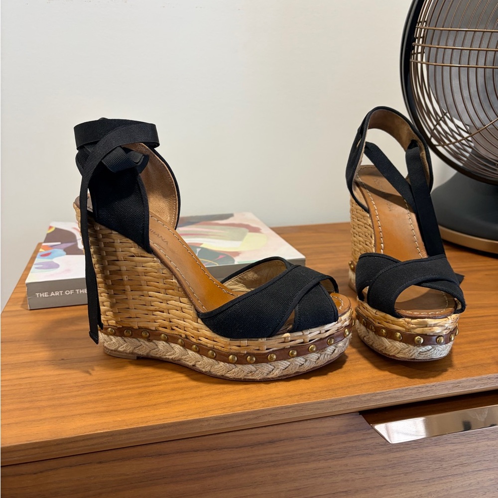 Dolce & Gabbana Black and Tan Wedge Sandals